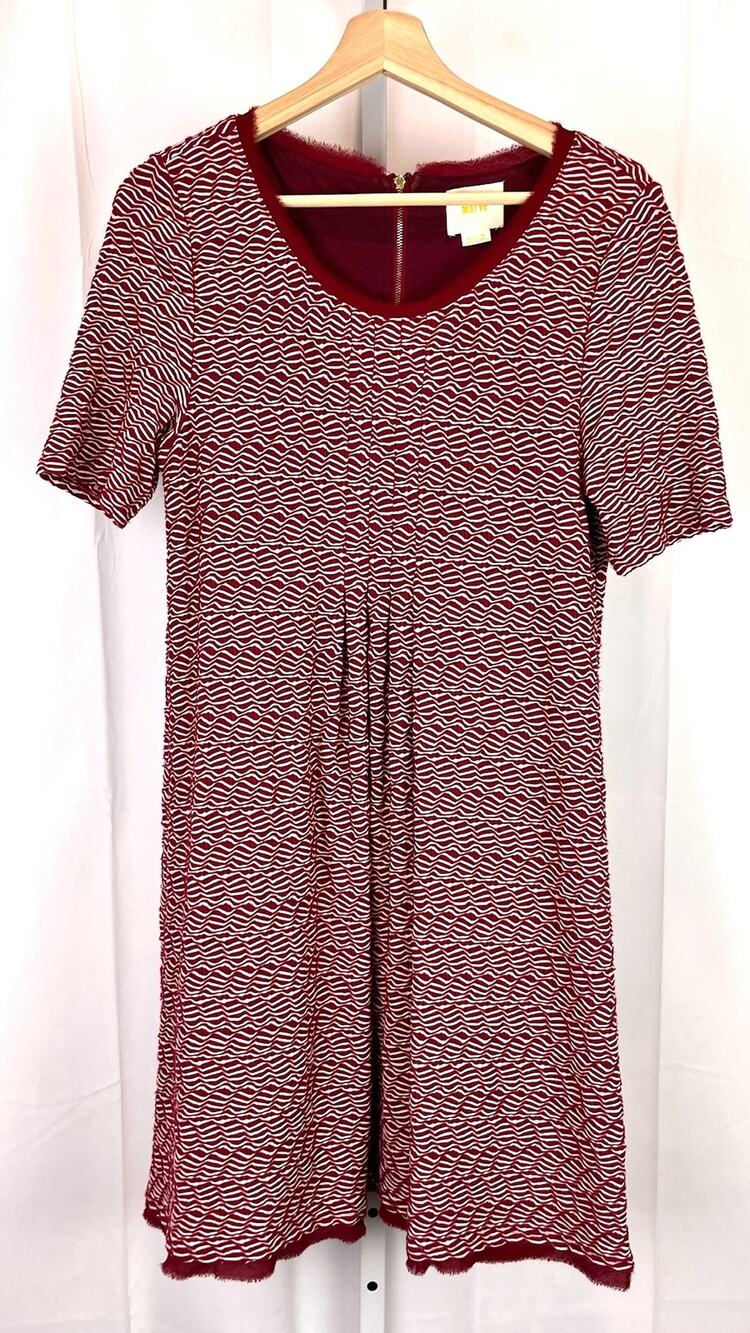 MAEVE Anthropologie Dora Dress Short Sleeve Knee Length A Line Red Size M